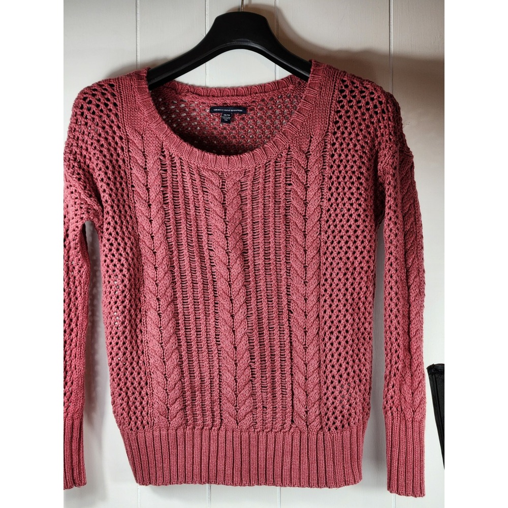American Eagle Outfitters Rose Pink Cable Knit Open Crochet Sweater XS